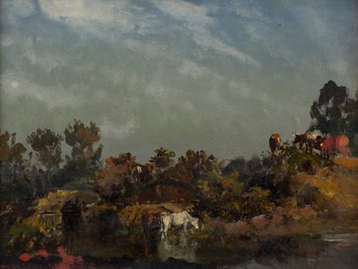 Nehir Kenarında İneklerle Manzara (karttaki yağ) by Francis (attr.to) Danby