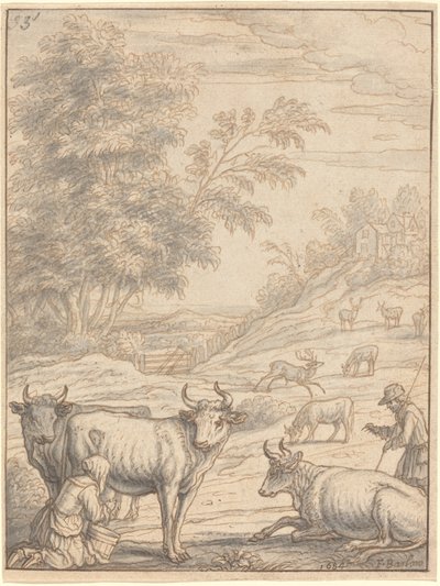 Sığır ve Geyik ile Bir Çayır by Francis Barlow