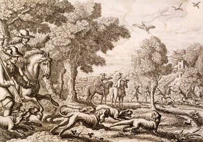 Nehir kenarında su samuru avı, Wenceslaus Hollar tarafından oyulmuş, 1671 by Francis Barlow