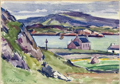 Figür ve Kirk, Iona (kalem ve kağıt üzerinde w/c) by Francis Campbell Boileau Cadell