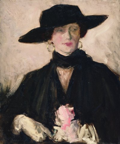 Siyah Şapkalı Kadın (tuval üzerine yağlı boya) by Francis Campbell Boileau Cadell