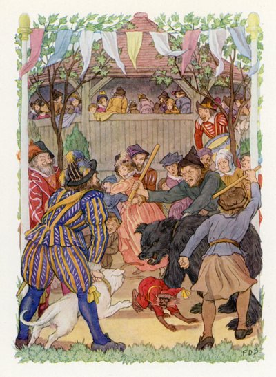 Merrie England: Ayıyı Yemlemek (renkli taş baskı) by Francis Donkin Bedford