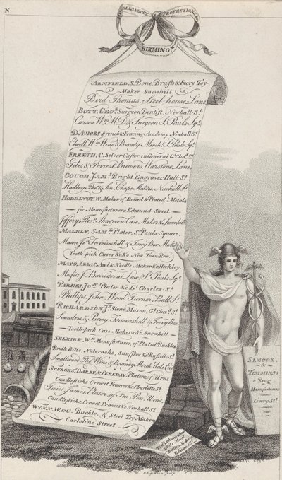 Çeşitli Meslekler için Ticaret Kartı, Birmingham, 1800 by Francis Eginton