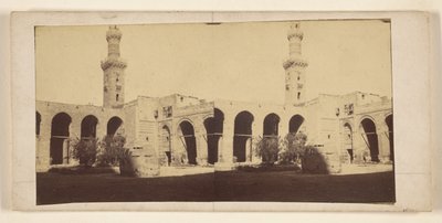 [Yüksek kuleli binanın görünümü, avluda mezar] by Francis Frith