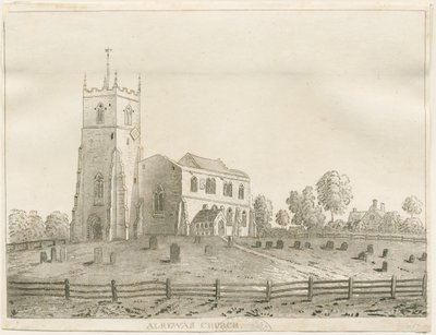 Alrewas Kilisesi: aquatint gravür, nd [?1848] by Francis Jukes