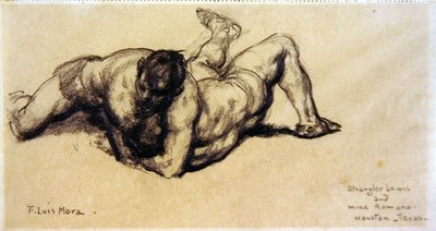 Strangler Lewis ve Mike Romano, Houston, Teksas, c.1920 (kağıt üzerine kurşun kalem) by Francis Luis Mora