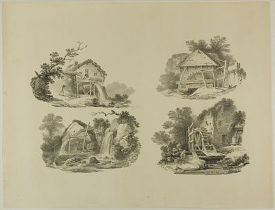 Abergele, Denbigh, Whitby, Richmond yakınlarındaki Değirmen Tekerlekleri by Francis Nicholson