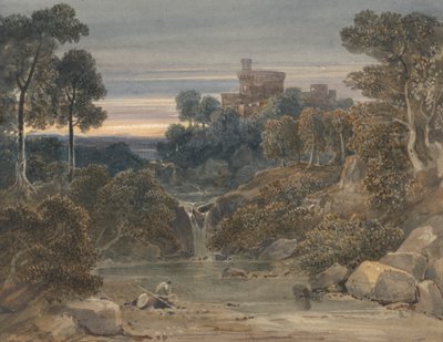 Ön Planda Kale, Şelale ve Dere Olan Manzara by Francis Oliver Finch