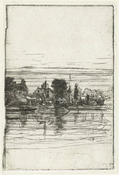 Su üzerinde köy Thames tarafı by Francis Seymour Haden (Sir) (signed by artist)