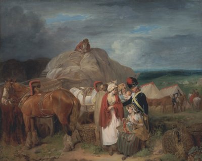 Askeri Kampın yakınında Kurdele Satan Taşralı Kadınlarla Asker by Francis Wheatley