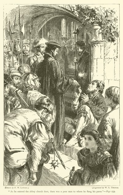 Manastır kilisesinin kapısından girerken, cüzdanını fırlattığı fakir bir adam vardı. by Francis Wilfred Lawson