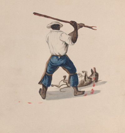 Bir köpeği sopayla döven bir adam, bir grup çizimden..., ca. 1848 by Francisco