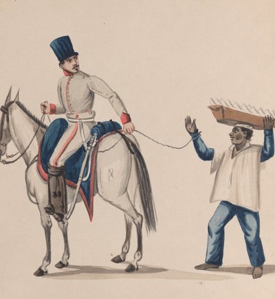 Yerli bir köleyi sabitleyen bir ip tutan at sırtında bir asker, bir plakayı dengeler..., yaklaşık. 184 by Francisco