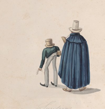 Silindir şapkalı iki Perulu falcı, bir gruptan arkadan görüntülendi..., yakl. 1848. by Francisco