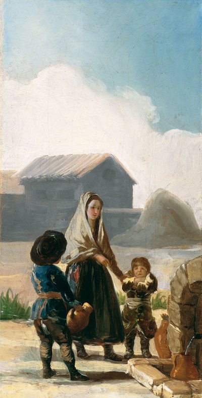 Bir çeşmenin yanında bir kadın ve iki çocuk by Francisco de Goya