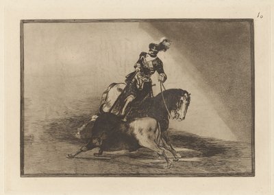 Carlos V. Plaza de Valladolid'de Bir Boğa Mızraklamak (Charles V. Valladolid'de Ringde Bir Boğa Mızraklamak), La tauromaquia'dan Levha 10 by Francisco de Goya