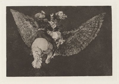 Los Disparates (Los atasözleri) dizisinden Seni Kanatlarıyla Kapan, Gagasıyla Isıran Dosttan Vazgeç olarak da bilinen Saçma El ilanı (Uçan Delilik) by Francisco de Goya
