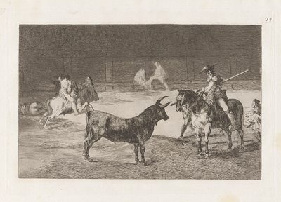 El c?lebre Fernando del Toro, barilarguero, sopasıyla canavarı zorluyor (Ünlü Picador, Fernando del Toro, Vahşi Canavarı Pique ile çekiyor), La tauromaquia