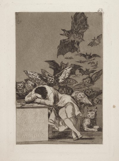 Aklın rüyası canavarlar yaratır. (Aklın Uykusu Canavarlar Üretir.), pl. Seriden 43 Kaprisler by Francisco de Goya