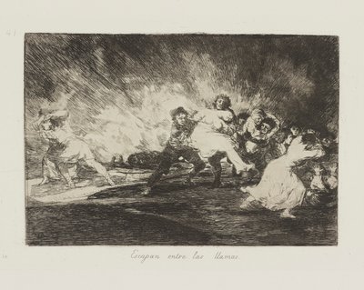 Alevlere kaçarlar. (Alevlerden Kaçarlar.), pl. Savaşın Felaketleri dizisinden 41 by Francisco de Goya