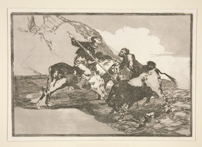 Eski İspanyollar boğaları nasıl avlardı? tarlada at (Antik İspanyolların Açık Ülkede At Sırtında Boğaları Avladığı Yol), pl. Boğa Güreşi dizisinden 1 by Francisco de Goya