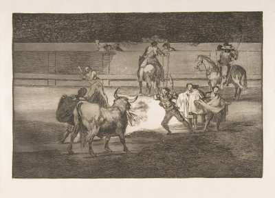 Tauromaquia Levhası 31: Havai fişekli banderillalar., 1816. by Francisco de Goya