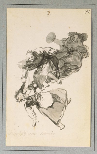 Bajan riñendo, ya da kavga ederek aşağı inerler by Francisco de Goya