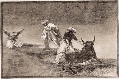 Boğa Güreşi: Moors, bir muhafaza içinde pelerini başka bir boğayla oynuyor by Francisco de Goya