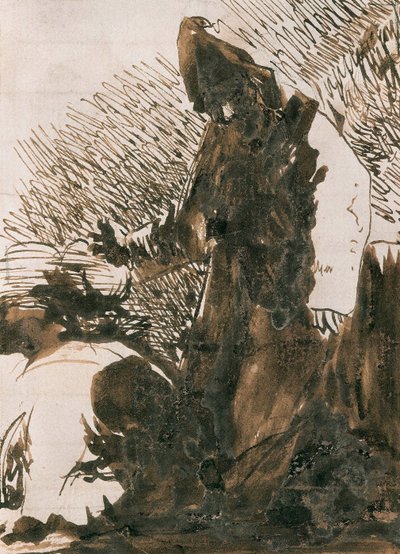 ""Bir keşişin önünde secde eden karakterler"". Francisco de Goya y Lucientes (1746-1828) tarafından yapılan yıkama çizimi. 1820.Madrid. Prado Müzesi. by Francisco Jose de Goya y Lucientes