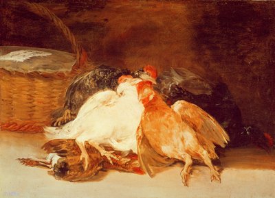 Ölü tavuklar ve hasır sepet ile natürmort (tuval üzerine yağlı boya) by Francisco de Goya