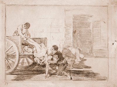 Savaşın Felaketleri: Mezarlığa araba yükleri (hazırlık çizimi) by Francisco de Goya
