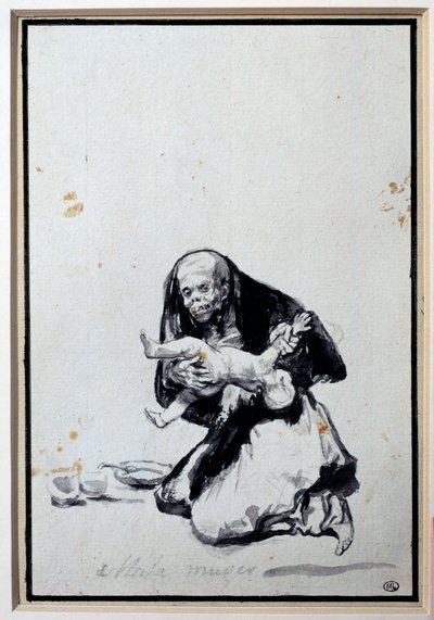 Yanlış Kadın Antropofaji Sahnesi, bir cadının çocuğu olur. Francisco Goya y Lucientes (1746-1828) Sun tarafından gri yıkama. 0,21x0,14 m Paris, Louvre Müzesi by Francisco de Goya