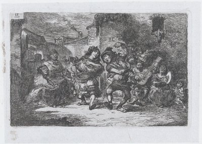 Levha 17: sokak müzisyenleri ve dans figürleri, bir dizi gelenek ve eğlenceden..., 1850. by Francisco Lameyer Berenguer