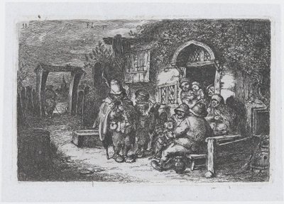 Levha 18: Bir meyhanenin dışındaki sokak müzisyenleri ve diğer şahsiyetler, bir dizi gümrükten ..., 1850. by Francisco Lameyer Berenguer