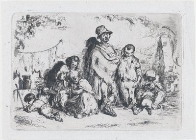 Levha 2: Sokaktaki bir grup insan, muhtemelen dilenciler, gelenek ve..., 1850 dizisinden. by Francisco Lameyer Berenguer
