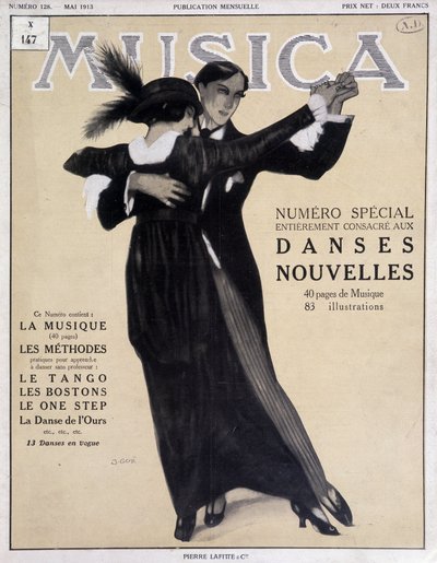 Numero özel danslar nouvelles (tango dansı yapan çift) - İllüstrasyon, Francisco Javier Gose (1876-1915) “” Musica”””da, Mayıs 1913 by Francesc Xavier Gosé