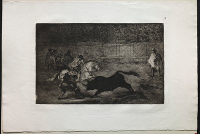 Boğa Güreşi: Asistanların Yardımıyla Kısa Mızrakları Kıran İspanyol Atlı Şövalye by Francisco de Goya