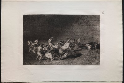 Boğa Güreşi: Tek Bir Boğa Tarafından Birbiri ardına Atılan İki Pikador Takımı by Francisco de Goya
