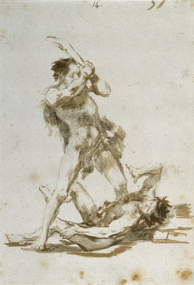 Cain ve Abel (kağıt üzerinde fırça ve kahverengi yıkama) by Francisco de Goya