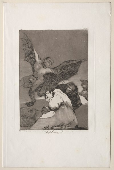 Caprichos: Masal Taşıyıcılar-Rüzgar Patlamaları. by Francisco de Goya