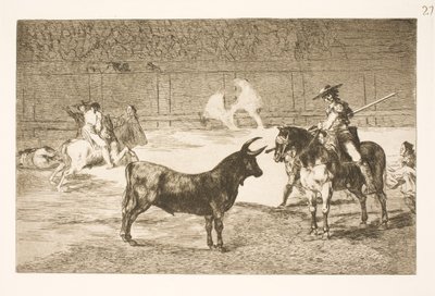 Ünlü pikador Fernando del Toro, mızrağıyla olme boğasını kışkırtıyor by Francisco de Goya