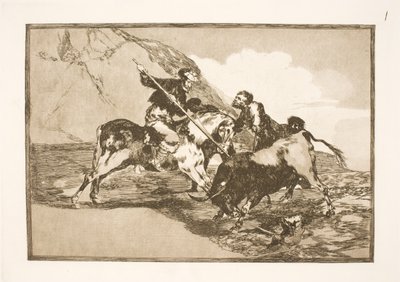 Eski İspanyolların at sırtında ovada boğa avlamaları gibi. by Francisco de Goya