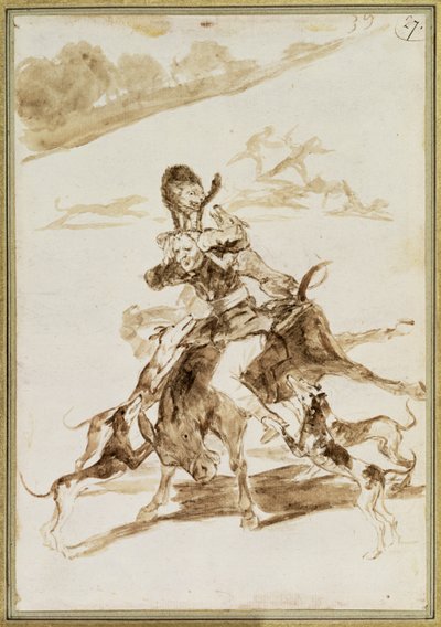 Bir Adama Katır Saldıran Köpekler (kağıt üzerinde wc) by Francisco de Goya