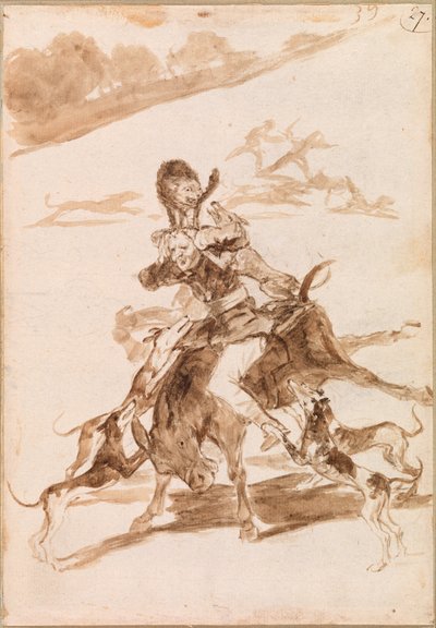 Eşek Üzerinde Bir Adamın Üzerinde Kediyi Kovalayan Köpekler by Francisco de Goya