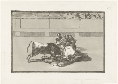 Bir pikador atından düştü ve boğanın altında yatıyor Caida de un picador de su caballo debajo del toro La Tauromaquia (dizi başlığı) Boğa Güreşi (dizi başlığı) by Francisco de Goya