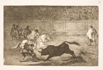 İspanyol bir binici saniyelerinin yardımıyla kısa mızrakları kırdı by Francisco de Goya