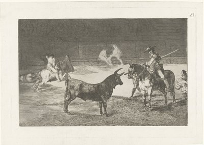 Fernando del Toro daagt een stier uit Ünlü Fernando del Toro, barilarguero, canavarı direğiyle zorluyor La Tauromaquia (dizi başlığı) Stierenvechten (dizi başlığı) by Francisco de Goya