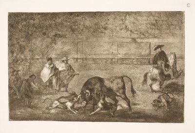 Köpekler boğanın üzerinde tımar edilir by Francisco de Goya