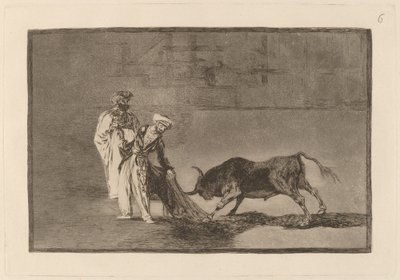 Los Moros hacen otro capeo en plaza con su albornoz (Moors, Burnous ile Boğayı Çağırarak Ringde Farklı Bir Oyun Oynar) by Francisco de Goya