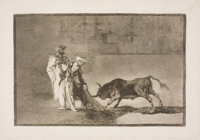 Arenadaki Moors, burunlarını kullanarak boğayı cezbetmek için çaba sarf ediyor by Francisco de Goya
